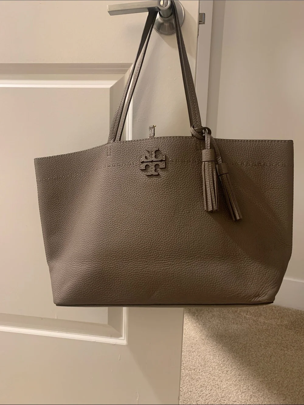 Tory Burch Pebbled Leather Tote in Taupe